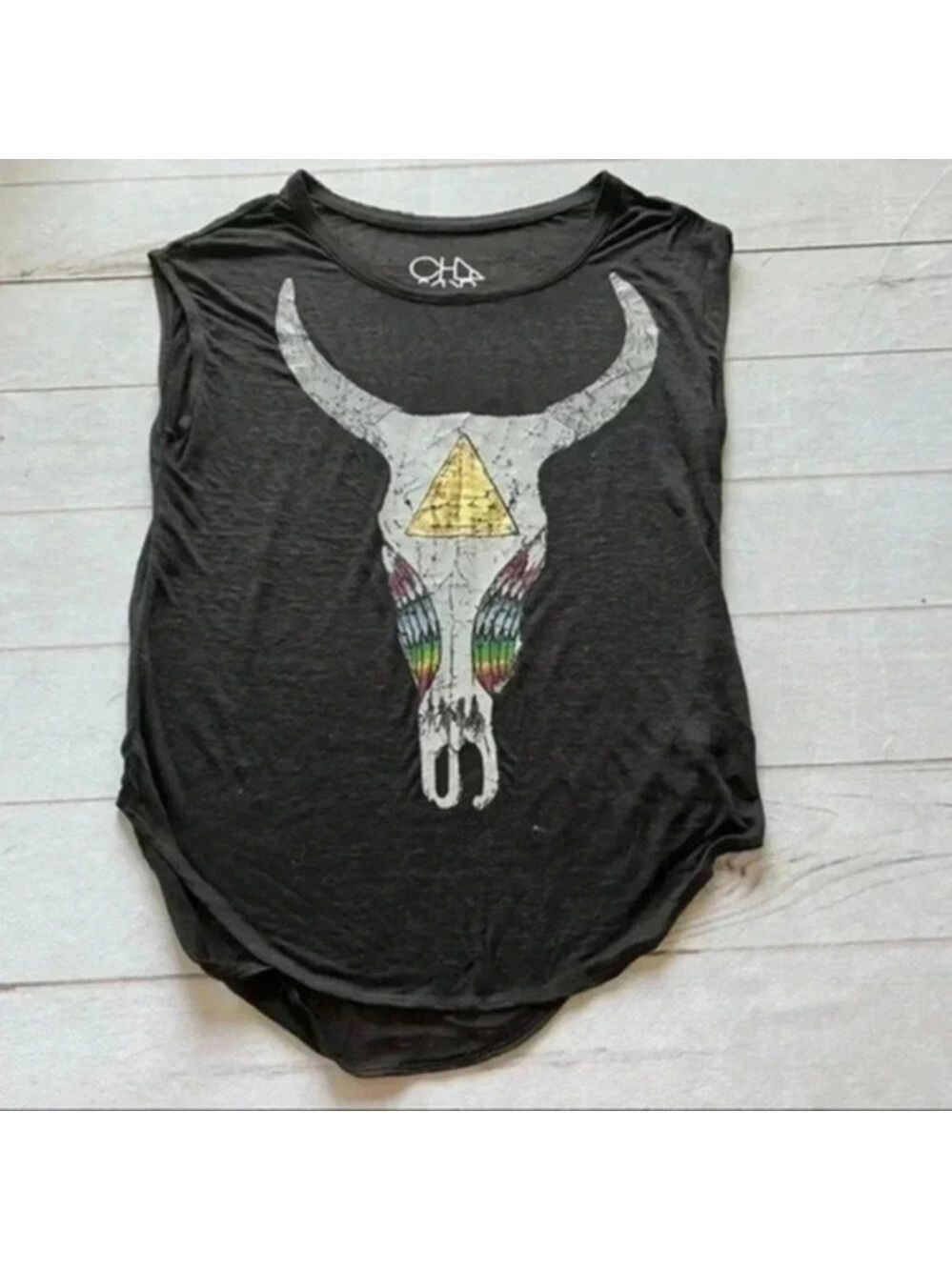 Chaser Womens cow skull Boho Tribal Aztec Graphic Print Skull Tank Top …